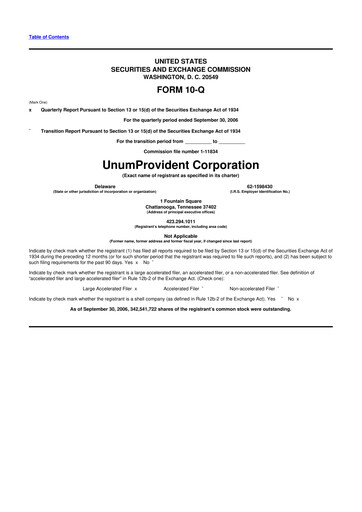 Miniature Unum 10-Q Rapport trimestriel  