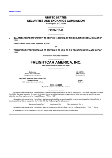 Thumbnail FreightCar America
 10-Q Quarterly Report FY 