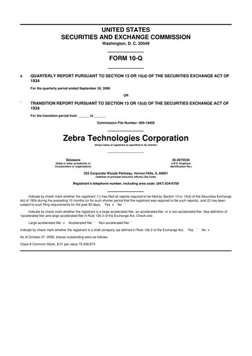 Miniature Zebra Technologies 10-Q Rapport trimestriel  
