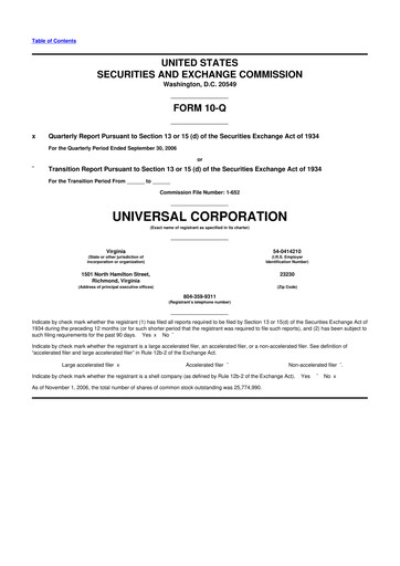 Thumbnail Universal Corporation
 10-Q Quarterly Report FY 