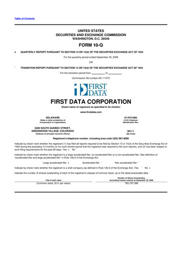 Thumbnail First Data Corporation 10-Q Quarterly Report FY 