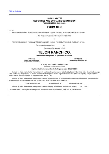 Thumbnail Tejon Ranch
 10-Q Quarterly Report FY 