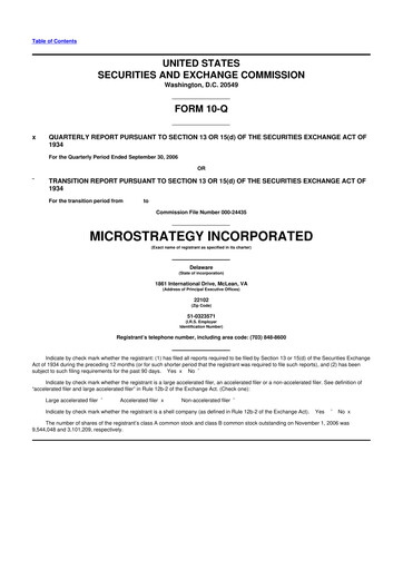 Miniature Strategy 
 (MicroStrategy) 10-Q Rapport trimestriel  