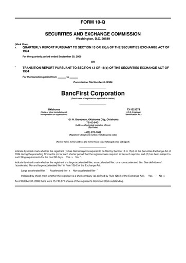 Thumbnail BancFirst 10-Q Quarterly Report FY 