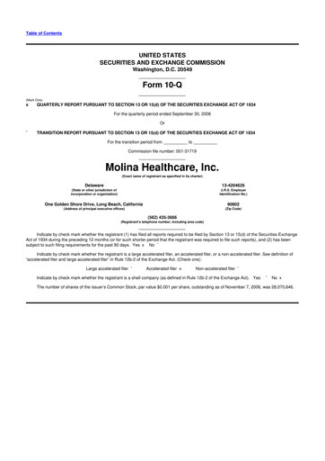 Thumbnail Molina Healthcare
 10-Q Quarterly Report FY 