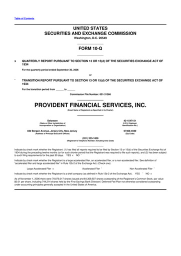 Thumbnail Provident Financial Services 10-Q Quarterly Report FY 