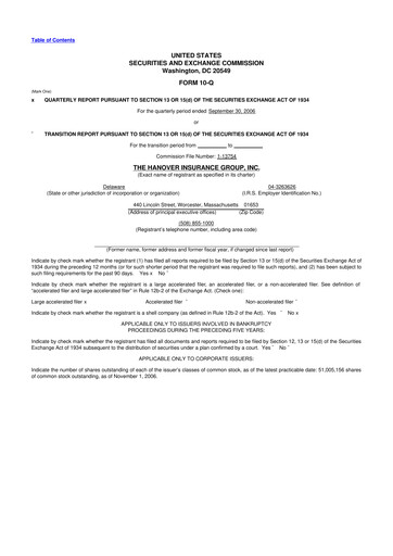 Thumbnail Hanover Insurance Group 10-Q Quarterly Report FY 