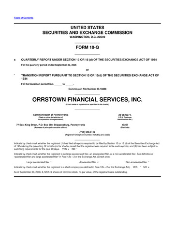 Thumbnail Orrstown Financial Services 10-Q Quarterly Report FY 