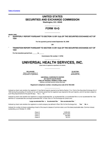 Thumbnail Universal Health Services
 10-Q Quarterly Report FY 