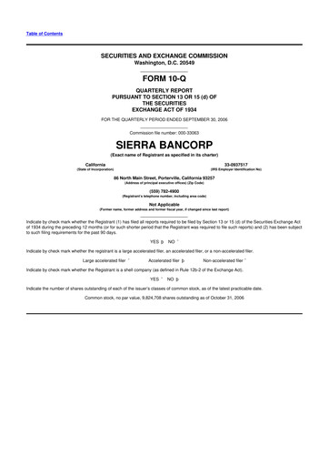 Thumbnail Sierra Bancorp
 10-Q Quarterly Report FY 