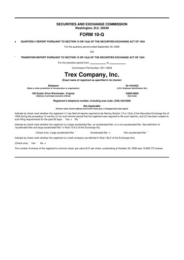 Vorschaubild Trex 10-Q Quartalsbericht  