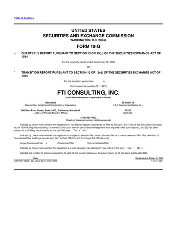 Thumbnail FTI Consulting 10-Q Quarterly Report FY 