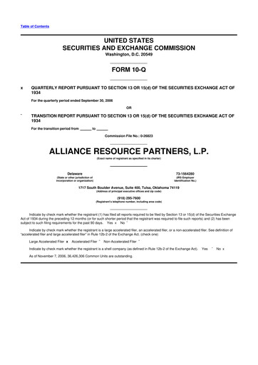 Vorschaubild Alliance Resource Partners 10-Q Quartalsbericht  