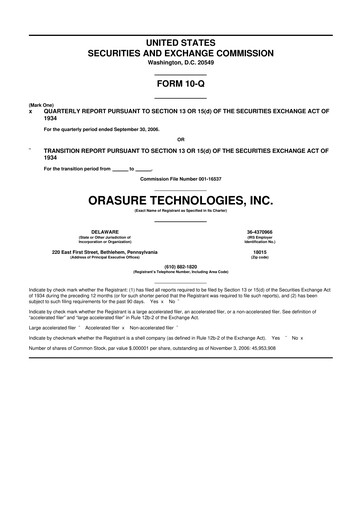 Thumbnail OraSure Technologies 10-Q Quarterly Report FY 