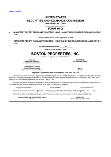 Thumbnail BXP, Inc.
 10-Q Quarterly Report FY 