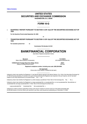 Thumbnail BankFinancial 10-Q Quarterly Report FY 
