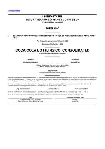 Thumbnail Coca-Cola Consolidated 10-Q Quarterly Report FY 