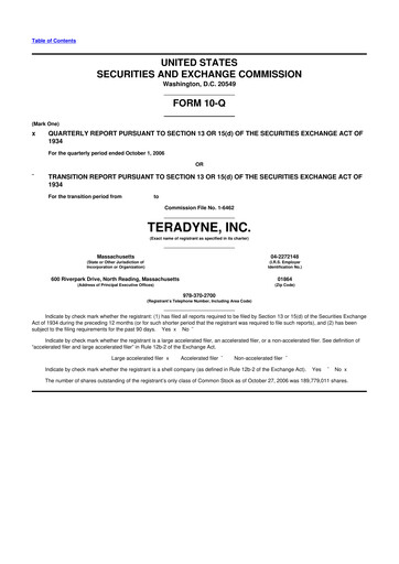 Miniature Teradyne 10-Q Rapport trimestriel  