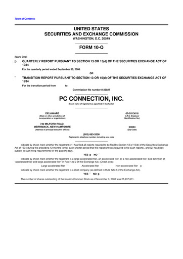 Miniature PC Connection
 10-Q Rapport trimestriel  