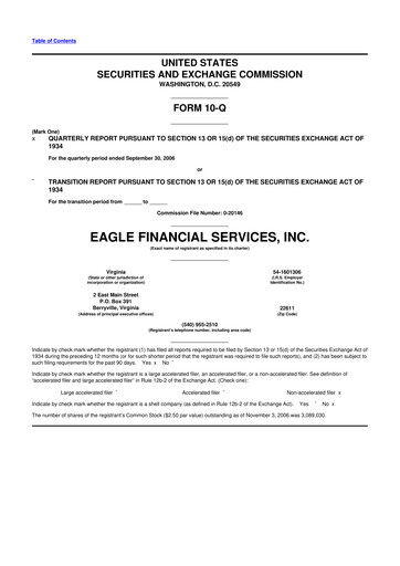 Thumbnail Eagle Financial Services 10-Q Quarterly Report FY 
