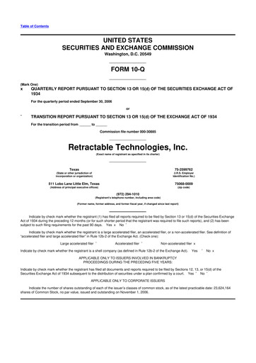 Thumbnail Retractable Technologies 10-Q Quarterly Report FY 