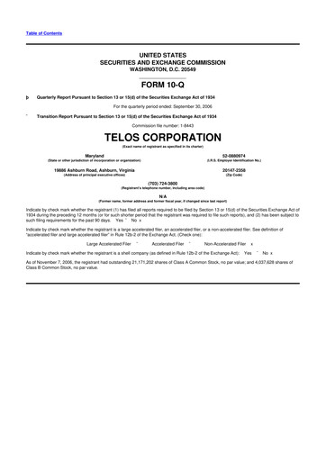 Thumbnail Telos 10-Q Quarterly Report FY 