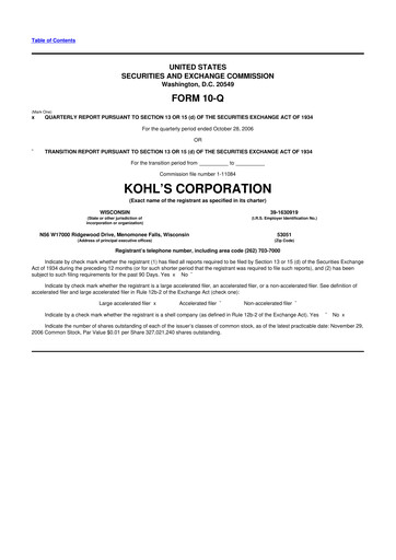Thumbnail Kohl's
 10-Q Quarterly Report FY 