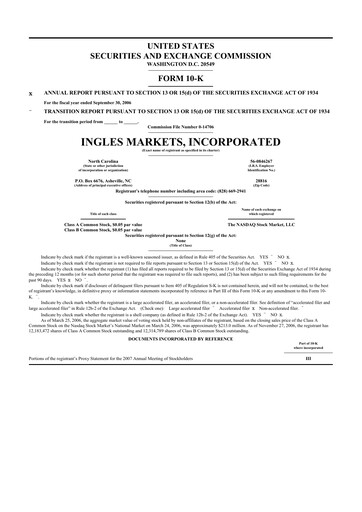 Thumbnail Ingles Markets 10-K Annual Report 