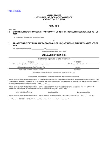 Thumbnail Williams-Sonoma 10-Q Quarterly Report FY 