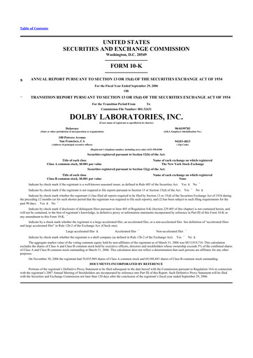 Miniature Dolby 10-K Rapport annuel 