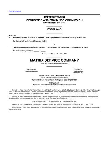 Thumbnail Matrix Service Company 10-Q Quarterly Report FY 