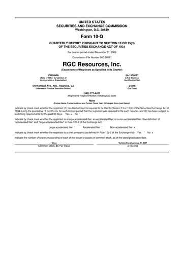 Miniature RGC Resources 10-Q Rapport trimestriel  