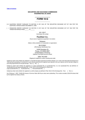 Miniature ResMed 10-Q Rapport trimestriel  