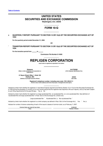 Miniature Repligen
 10-Q Rapport trimestriel  