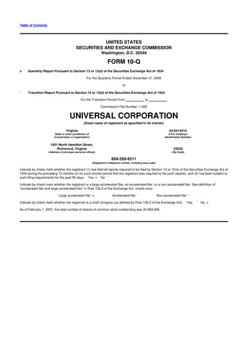 Thumbnail Universal Corporation
 10-Q Quarterly Report FY 