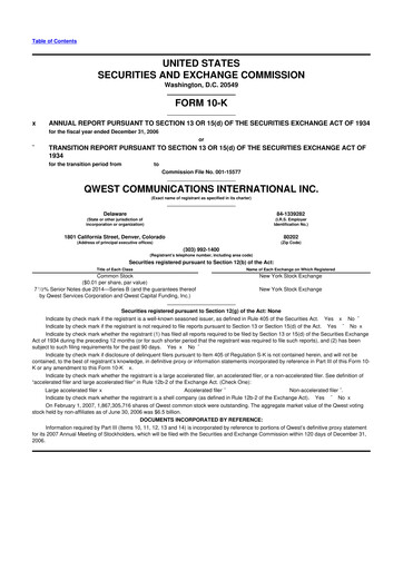 Thumbnail Qwest Communications International 10-K Annual Report 