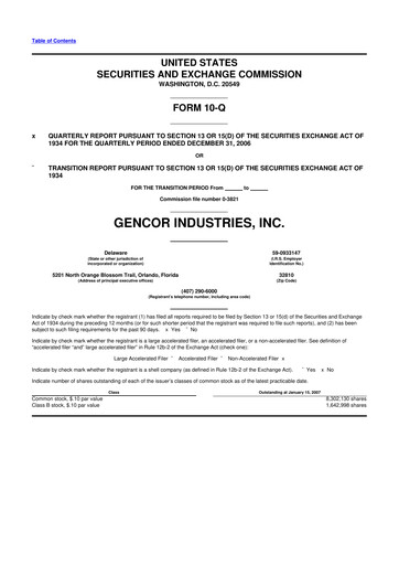 Miniature Gencor Industries
 10-Q Rapport trimestriel  