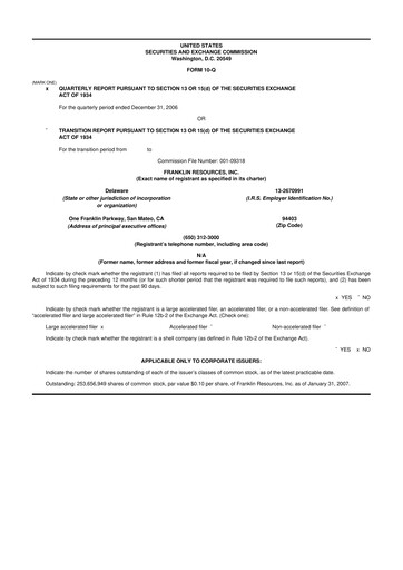 Miniature Franklin Resources 10-Q Rapport trimestriel  
