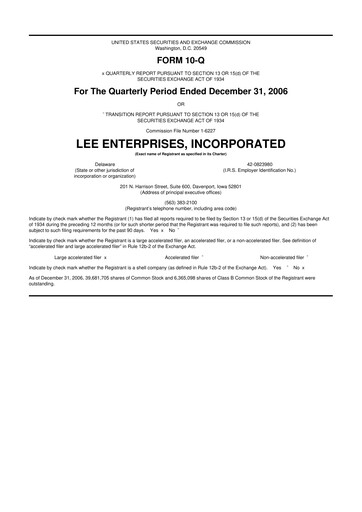 Thumbnail Lee Enterprises
 10-Q Quarterly Report FY 