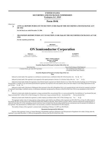 Thumbnail ON Semiconductor 10-K Annual Report 