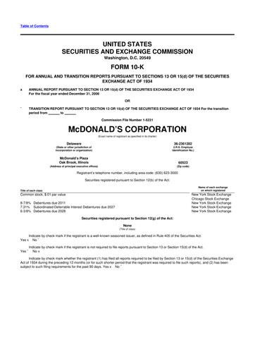 Miniature McDonald 10-K Rapport annuel 