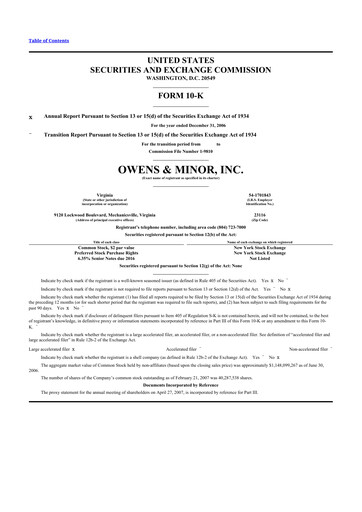 Thumbnail Owens & Minor

 10-K Annual Report 