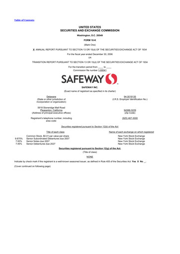 Miniature Safeway 10-K Rapport annuel 