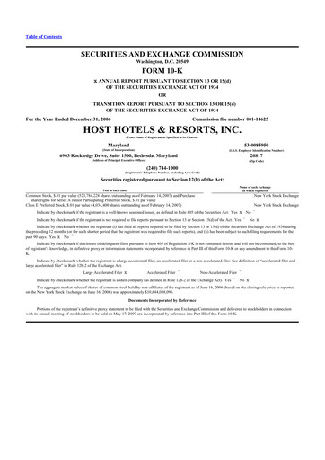 Thumbnail Host Hotels & Resorts
 10-K Annual Report 