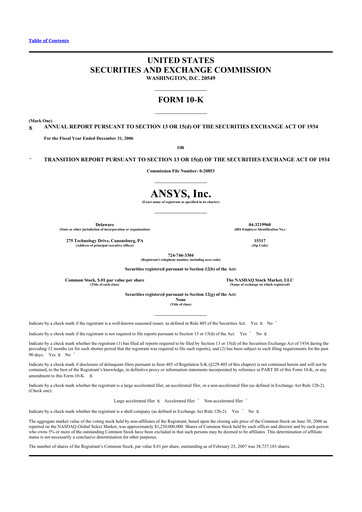 Thumbnail Ansys 10-K Annual Report 