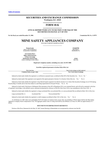Miniature MSA Safety 10-K Rapport annuel 