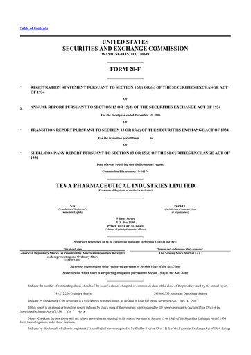 Vorschaubild Teva Pharmaceutical Industries 20-F Jahresbericht 