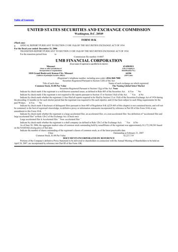 Thumbnail UMB Financial 10-K Annual Report 