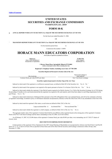 Thumbnail Horace Mann Educators 10-K Annual Report 