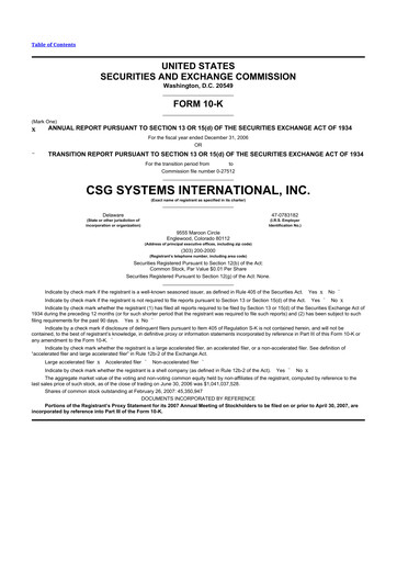 Miniature CSG International
 10-K Rapport annuel 